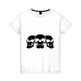 Женская футболка хлопок с принтом Три черепа в Белгороде, 100% хлопок | прямой крой, круглый вырез горловины, длина до линии бедер, слегка спущенное плечо | скелет