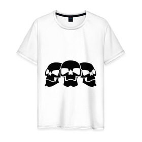 Мужская футболка хлопок с принтом Три черепа в Белгороде, 100% хлопок | прямой крой, круглый вырез горловины, длина до линии бедер, слегка спущенное плечо. | скелет