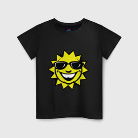 Детская футболка хлопок с принтом Яркое солнышко в Белгороде, 100% хлопок | круглый вырез горловины, полуприлегающий силуэт, длина до линии бедер | Тематика изображения на принте: smile | очки | позитив | прикольные картинки | смайл | солнце | солнышко | улыбка | яркое солнышко