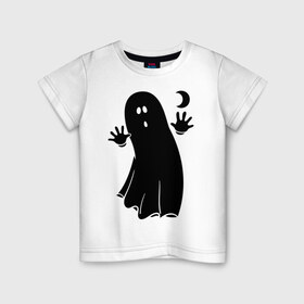 Детская футболка хлопок с принтом Приведение в Белгороде, 100% хлопок | круглый вырез горловины, полуприлегающий силуэт, длина до линии бедер | луна | месяц | привидение | призрак | страшилка