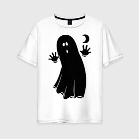 Женская футболка хлопок Oversize с принтом Приведение в Белгороде, 100% хлопок | свободный крой, круглый ворот, спущенный рукав, длина до линии бедер
 | луна | месяц | привидение | призрак | страшилка