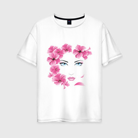 Женская футболка хлопок Oversize с принтом Самая прекрасная девушка в Белгороде, 100% хлопок | свободный крой, круглый ворот, спущенный рукав, длина до линии бедер
 | взгляд | глаза | девушкам | красивая | красота | лицо | цветы