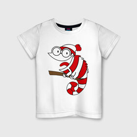 Детская футболка хлопок с принтом Веселый хамелеон в Белгороде, 100% хлопок | круглый вырез горловины, полуприлегающий силуэт, длина до линии бедер | животные | зверь