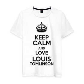 Мужская футболка хлопок с принтом Keep calm and love Louis Tomlinson в Белгороде, 100% хлопок | прямой крой, круглый вырез горловины, длина до линии бедер, слегка спущенное плечо. | 1d | keep calm | louis tomlinson | music | one direction | луи томлинсон