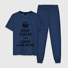 Мужская пижама хлопок с принтом Keep calm and love Liam Payne в Белгороде, 100% хлопок | брюки и футболка прямого кроя, без карманов, на брюках мягкая резинка на поясе и по низу штанин
 | Тематика изображения на принте: 1d | keep calm | liam payne | music | one direction | лиам пейн