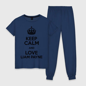 Женская пижама хлопок с принтом Keep calm and love Liam Payne в Белгороде, 100% хлопок | брюки и футболка прямого кроя, без карманов, на брюках мягкая резинка на поясе и по низу штанин | 1d | keep calm | liam payne | music | one direction | лиам пейн