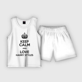 Детская пижама с шортами хлопок с принтом Keep calm and love Harry Styles в Белгороде,  |  | Тематика изображения на принте: 1d | harry styles | keep calm | music | one direction | гарри стайлс