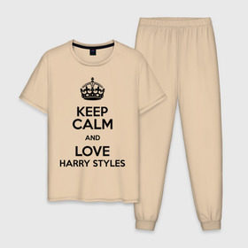 Мужская пижама хлопок с принтом Keep calm and love Harry Styles в Белгороде, 100% хлопок | брюки и футболка прямого кроя, без карманов, на брюках мягкая резинка на поясе и по низу штанин
 | Тематика изображения на принте: 1d | harry styles | keep calm | music | one direction | гарри стайлс