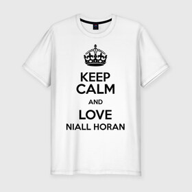 Мужская футболка премиум с принтом Keep calm and love Niall Horan в Белгороде, 92% хлопок, 8% лайкра | приталенный силуэт, круглый вырез ворота, длина до линии бедра, короткий рукав | Тематика изображения на принте: 1d | keep calm | music | niall horan | one direction | найл хоран
