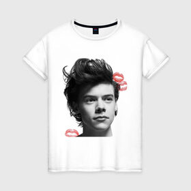 Женская футболка хлопок с принтом Harry Styles в Белгороде, 100% хлопок | прямой крой, круглый вырез горловины, длина до линии бедер, слегка спущенное плечо | 1d | keep calm | music | one direction | гарри стайлс