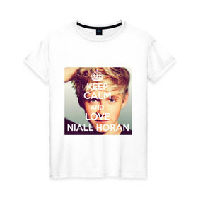 Женская футболка хлопок с принтом Keep calm and love Niall Horan в Белгороде, 100% хлопок | прямой крой, круглый вырез горловины, длина до линии бедер, слегка спущенное плечо | Тематика изображения на принте: 1d | keep calm | music | niall horan | one direction | найл хоран