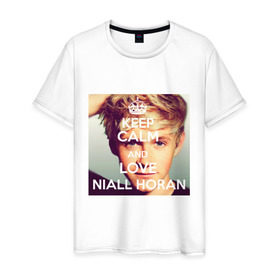Мужская футболка хлопок с принтом Keep calm and love Niall Horan в Белгороде, 100% хлопок | прямой крой, круглый вырез горловины, длина до линии бедер, слегка спущенное плечо. | 1d | keep calm | music | niall horan | one direction | найл хоран