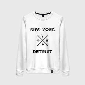 Женский свитшот хлопок с принтом NY Detroit в Белгороде, 100% хлопок | прямой крой, круглый вырез, на манжетах и по низу широкая трикотажная резинка  | хип хоп