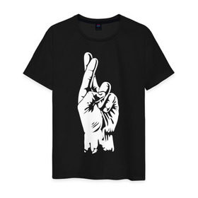 Мужская футболка хлопок с принтом Cross fingers в Белгороде, 100% хлопок | прямой крой, круглый вырез горловины, длина до линии бедер, слегка спущенное плечо. | хип хоп