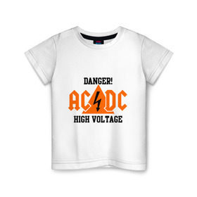 Детская футболка хлопок с принтом ADCD high voltage в Белгороде, 100% хлопок | круглый вырез горловины, полуприлегающий силуэт, длина до линии бедер | acdc | rock | блюз рок | рок | рок группа | рок н ролл | хард рок | эйсидиси