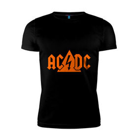 Мужская футболка премиум с принтом ADCD high voltage в Белгороде, 92% хлопок, 8% лайкра | приталенный силуэт, круглый вырез ворота, длина до линии бедра, короткий рукав | acdc | rock | блюз рок | рок | рок группа | рок н ролл | хард рок | эйсидиси