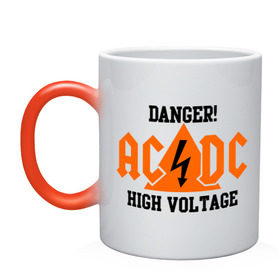 Кружка хамелеон с принтом ADCD high voltage в Белгороде, керамика | меняет цвет при нагревании, емкость 330 мл | acdc | rock | блюз рок | рок | рок группа | рок н ролл | хард рок | эйсидиси