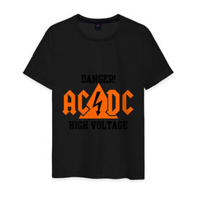 Мужская футболка хлопок с принтом ADCD high voltage в Белгороде, 100% хлопок | прямой крой, круглый вырез горловины, длина до линии бедер, слегка спущенное плечо. | acdc | rock | блюз рок | рок | рок группа | рок н ролл | хард рок | эйсидиси