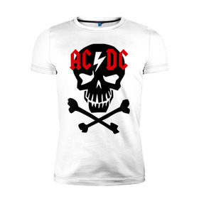 Мужская футболка премиум с принтом ACDC skull в Белгороде, 92% хлопок, 8% лайкра | приталенный силуэт, круглый вырез ворота, длина до линии бедра, короткий рукав | acdc | rock | блюз рок | рок | рок группа | рок н ролл | хард рок | эйсидиси