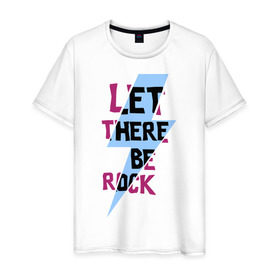 Мужская футболка хлопок с принтом Let there be rock в Белгороде, 100% хлопок | прямой крой, круглый вырез горловины, длина до линии бедер, слегка спущенное плечо. | acdc | rock | блюз рок | рок | рок группа | рок н ролл | хард рок | эйсидиси
