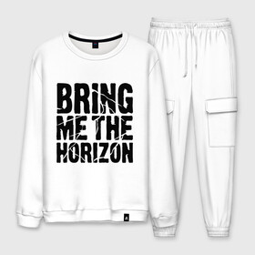 Мужской костюм хлопок с принтом Bring me the horizon в Белгороде, 100% хлопок | на свитшоте круглая горловина, мягкая резинка по низу. Брюки заужены к низу, на них два вида карманов: два “обычных” по бокам и два объемных, с клапанами, расположенные ниже линии бедра. Брюки с мягкой трикотажной резинкой на поясе и по низу штанин. В поясе для дополнительного комфорта — широкие завязки | bmth | bring me the horizon | hardcore | kubana 2014 | rock | дэткор | музыка | рок | рок группы