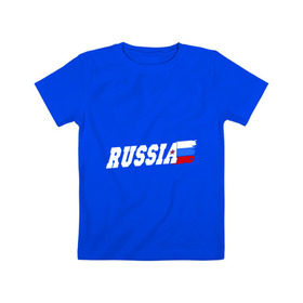 Детская футболка хлопок с принтом Russia (Россия) в Белгороде, 100% хлопок | круглый вырез горловины, полуприлегающий силуэт, длина до линии бедер | russia | патриот | россия | русский | триколор | флаг | я русский