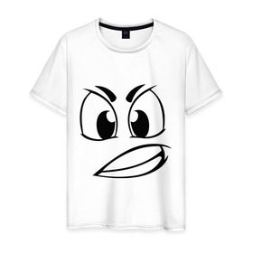 Мужская футболка хлопок с принтом Сердитый в Белгороде, 100% хлопок | прямой крой, круглый вырез горловины, длина до линии бедер, слегка спущенное плечо. | smile | настроение | сердитый | смайл | смайлик