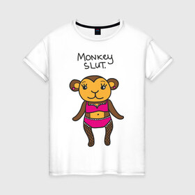 Женская футболка хлопок с принтом Monkey slut в Белгороде, 100% хлопок | прямой крой, круглый вырез горловины, длина до линии бедер, слегка спущенное плечо | misfits