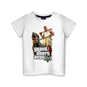 Детская футболка хлопок с принтом GTA 5 в Белгороде, 100% хлопок | круглый вырез горловины, полуприлегающий силуэт, длина до линии бедер | five | grand theft auto | gta | gta 5 | бита | гта | гта пять | собака