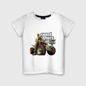 Детская футболка хлопок с принтом GTA V в Белгороде, 100% хлопок | круглый вырез горловины, полуприлегающий силуэт, длина до линии бедер | criminal action | games | grand theft auto | gta 5 | race | гта 5 | игры