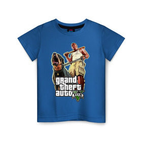 Детская футболка хлопок с принтом GTA 5 в Белгороде, 100% хлопок | круглый вырез горловины, полуприлегающий силуэт, длина до линии бедер | five | grand theft auto | gta | gta 5 | media | бита | гта | гта пять | собака