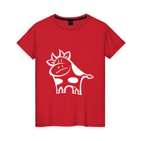 Женская футболка хлопок с принтом Буренок в Белгороде, 100% хлопок | прямой крой, круглый вырез горловины, длина до линии бедер, слегка спущенное плечо | буренка | буренок | бык | животные | звери | корова | прикольные картинки