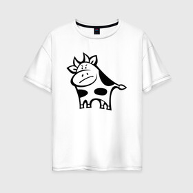 Женская футболка хлопок Oversize с принтом Буренок в Белгороде, 100% хлопок | свободный крой, круглый ворот, спущенный рукав, длина до линии бедер
 | буренка | буренок | бык | животные | звери | корова | прикольные картинки