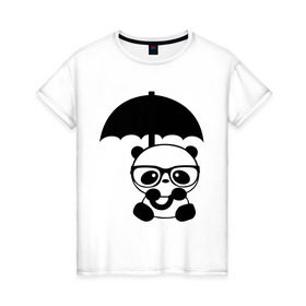 Женская футболка хлопок с принтом Панда под зонтиком в Белгороде, 100% хлопок | прямой крой, круглый вырез горловины, длина до линии бедер, слегка спущенное плечо | панда