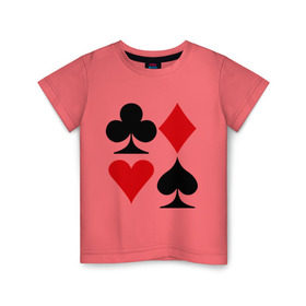 Детская футболка хлопок с принтом Масти карт в Белгороде, 100% хлопок | круглый вырез горловины, полуприлегающий силуэт, длина до линии бедер | Тематика изображения на принте: poker | игра | игры | карточная игра | карты | масти карт | покер