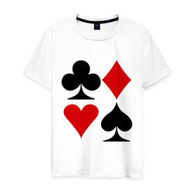 Мужская футболка хлопок с принтом Масти карт в Белгороде, 100% хлопок | прямой крой, круглый вырез горловины, длина до линии бедер, слегка спущенное плечо. | poker | игра | игры | карточная игра | карты | масти карт | покер