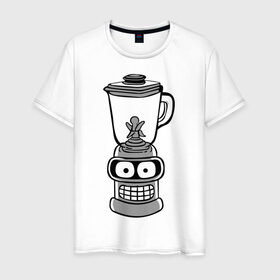 Мужская футболка хлопок с принтом Blender в Белгороде, 100% хлопок | прямой крой, круглый вырез горловины, длина до линии бедер, слегка спущенное плечо. | futurama | бендер | мультик | мультфильм | робот | футурама