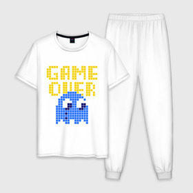 Мужская пижама хлопок с принтом game over в Белгороде, 100% хлопок | брюки и футболка прямого кроя, без карманов, на брюках мягкая резинка на поясе и по низу штанин
 | pacman | игра окончена | игры | пакман | пиксели | пикселы