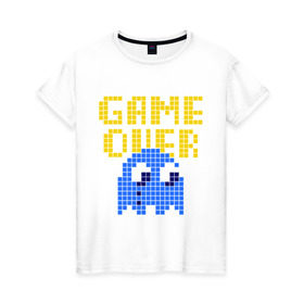 Женская футболка хлопок с принтом game over в Белгороде, 100% хлопок | прямой крой, круглый вырез горловины, длина до линии бедер, слегка спущенное плечо | pacman | игра окончена | игры | пакман | пиксели | пикселы