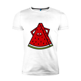 Мужская футболка премиум с принтом Веселый арбуз в Белгороде, 92% хлопок, 8% лайкра | приталенный силуэт, круглый вырез ворота, длина до линии бедра, короткий рукав | еда | рожица | смайлик | улыбка | улыбочка | фрукты
