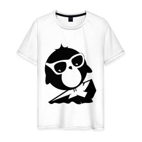 Мужская футболка хлопок с принтом Пингвин на льдине в Белгороде, 100% хлопок | прямой крой, круглый вырез горловины, длина до линии бедер, слегка спущенное плечо. | 