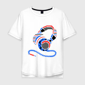 Мужская футболка хлопок Oversize с принтом Наушники в Белгороде, 100% хлопок | свободный крой, круглый ворот, “спинка” длиннее передней части | Тематика изображения на принте: меломан | музыка | плейлист