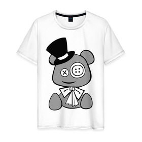 Мужская футболка хлопок с принтом Мишка в шляпе в Белгороде, 100% хлопок | прямой крой, круглый вырез горловины, длина до линии бедер, слегка спущенное плечо. | 