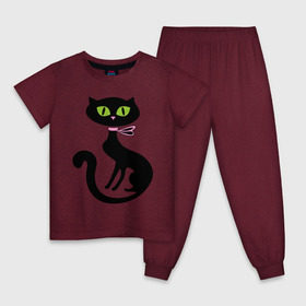 Детская пижама хлопок с принтом Милая кошечка в Белгороде, 100% хлопок |  брюки и футболка прямого кроя, без карманов, на брюках мягкая резинка на поясе и по низу штанин
 | зеленые глаза | кошечка | кошка | черная кошка
