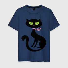 Мужская футболка хлопок с принтом Милая кошечка в Белгороде, 100% хлопок | прямой крой, круглый вырез горловины, длина до линии бедер, слегка спущенное плечо. | зеленые глаза | кошечка | кошка | черная кошка
