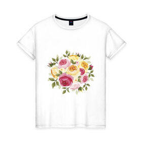 Женская футболка хлопок с принтом Шикарный букет в Белгороде, 100% хлопок | прямой крой, круглый вырез горловины, длина до линии бедер, слегка спущенное плечо | букет | розы | цветок | цветы