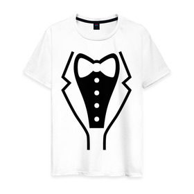 Мужская футболка хлопок с принтом Класcический смокинг в Белгороде, 100% хлопок | прямой крой, круглый вырез горловины, длина до линии бедер, слегка спущенное плечо. | Тематика изображения на принте: 