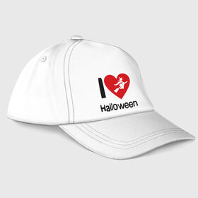 Бейсболка с принтом I love halloween (Я люблю хэллоуин) в Белгороде, 100% хлопок | классический козырек, металлическая застежка-регулятор размера | Тематика изображения на принте: 31 октября | hallowin | haloveen | haloven | halovin | halowen | hellowee | heloven | helovin | день всех святых | день святых | привидение | призрак | смайл | халлоуин | халоуин | халувин | хелловин | хеллоуин | хеллуин | хеловин