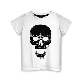 Детская футболка хлопок с принтом злобный череп в Белгороде, 100% хлопок | круглый вырез горловины, полуприлегающий силуэт, длина до линии бедер | скелет