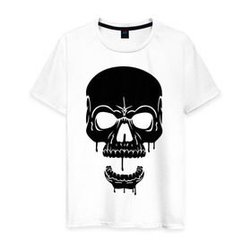 Мужская футболка хлопок с принтом злобный череп в Белгороде, 100% хлопок | прямой крой, круглый вырез горловины, длина до линии бедер, слегка спущенное плечо. | скелет